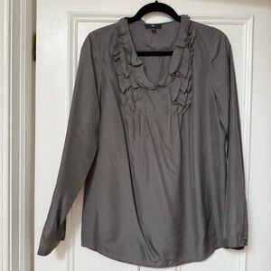 GAP Charcoal Ruffled Blouse, 100% Silk, v-neck, long sleeved, size M
